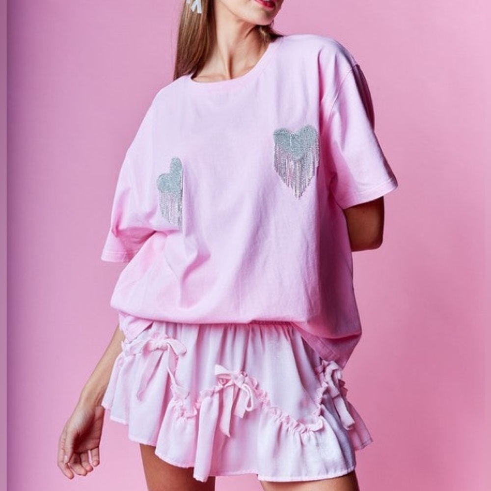 Pink Heart Embellished Women's Top